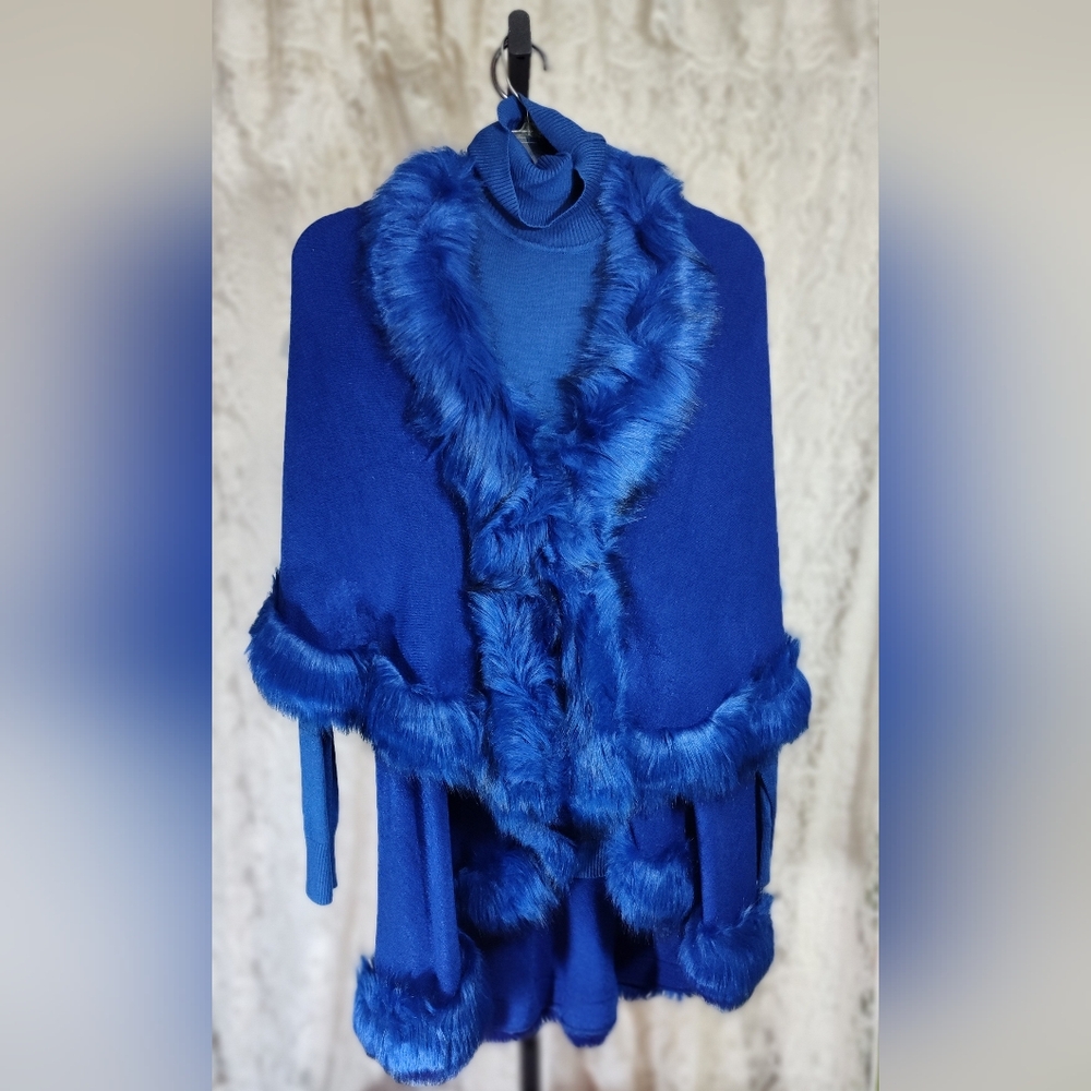 Simply Couture Royal Blue Cape with Faux Fur
